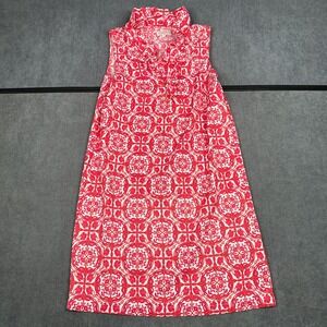 Mud Pie Womens Pink Orange Medallion Ruffle Neck Sleeveless Shift Dress Small